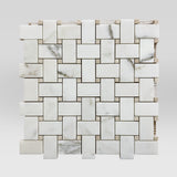 Calacatta Gold Polished Basket Weave with  Crema Marfil Dots