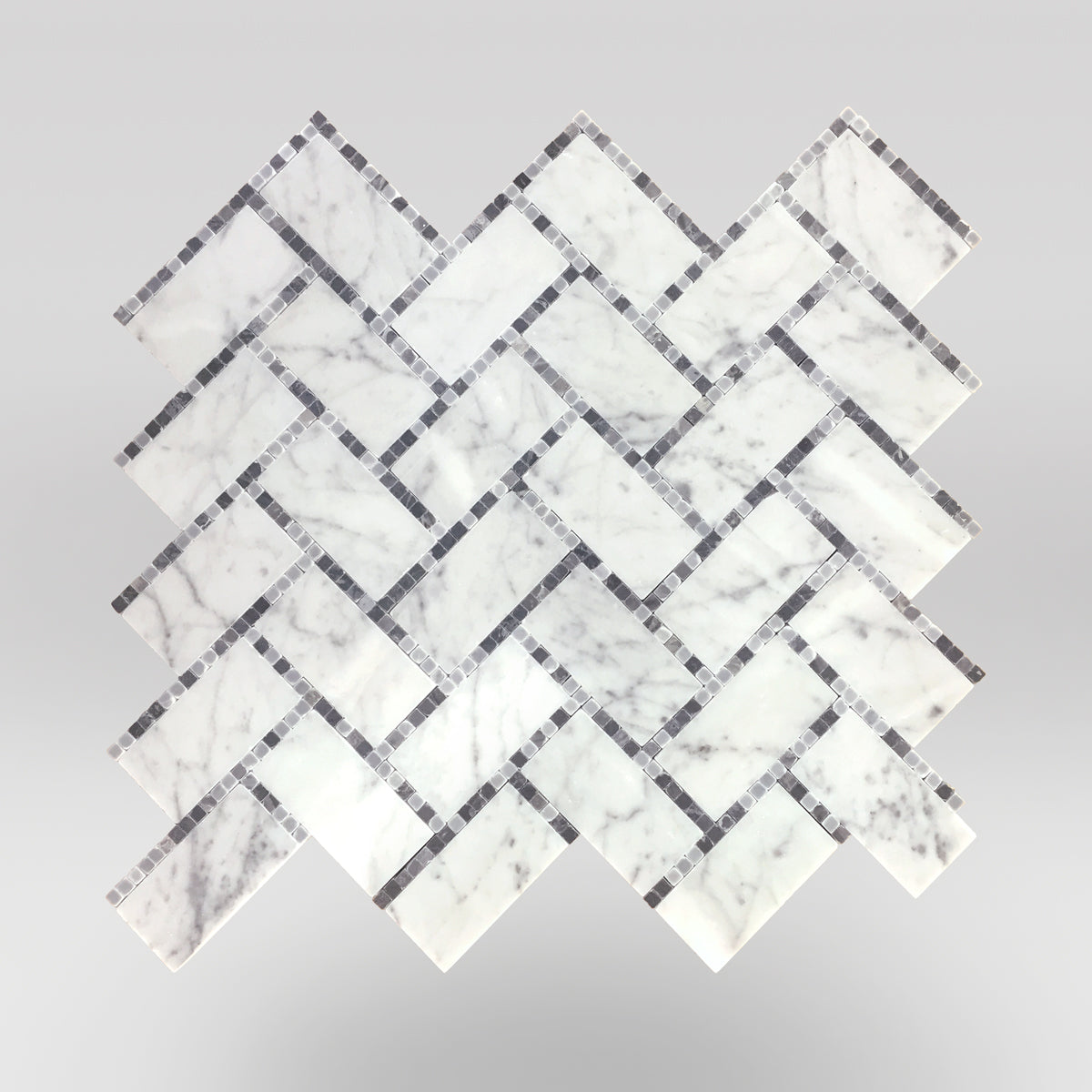 Chevron Weave Carrara and Bardiglio Gray Marble Mosaic