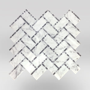 Chevron Weave Carrara and Bardiglio Gray Marble Mosaic