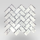 Chevron Weave Carrara and Bardiglio Gray Marble Mosaic