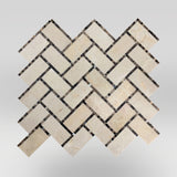Chevron Weave Crema Marfil and Dark Emperador Marble Mosaic