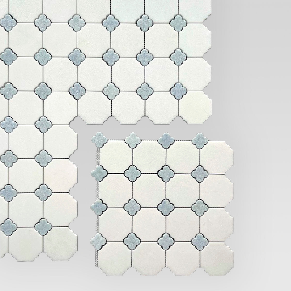 Clover Design Thassos and Blue Celeste Marble Mosaic