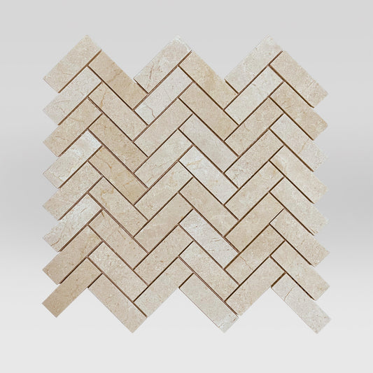Crema Marfil Select Honed Herringbone 1"x3" Marble Mosaic