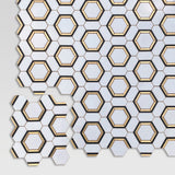 Fancy Hex Brass Thassos and Black Marble Mosaic