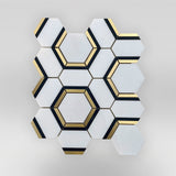 Fancy Hex Brass Thassos and Black Marble Mosaic