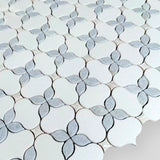 Floral Design Thassos and Blue Celeste Marble Mosaic