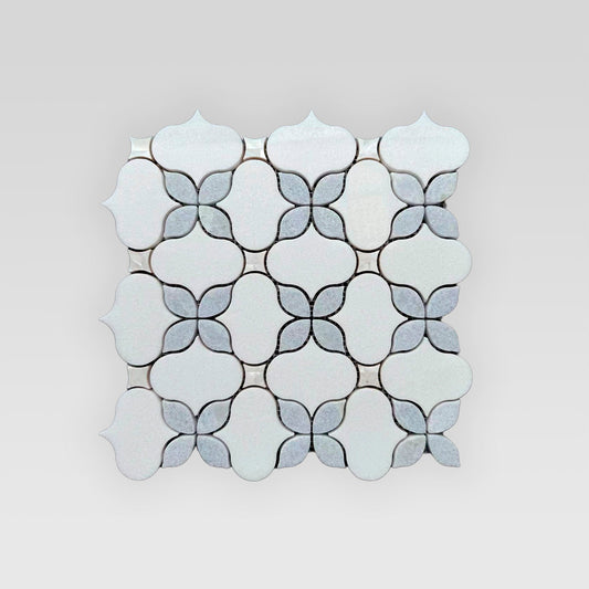 Floral Design Thassos and Blue Celeste Marble Mosaic