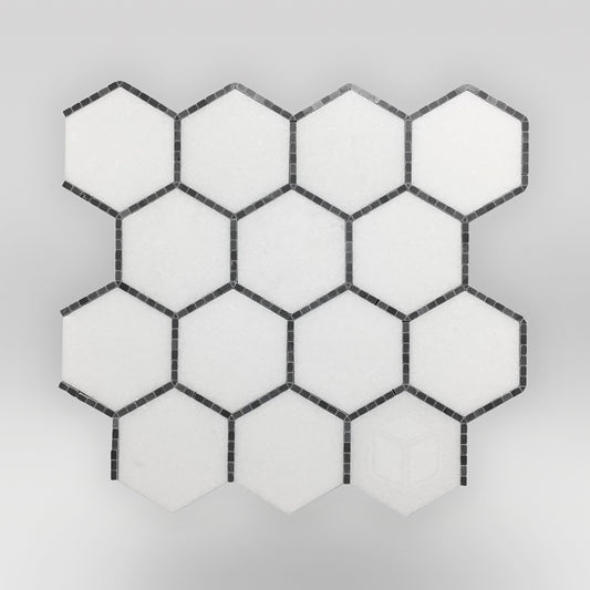 Hexagonal Thassos and Bardiglio Gray Marble Mosaic
