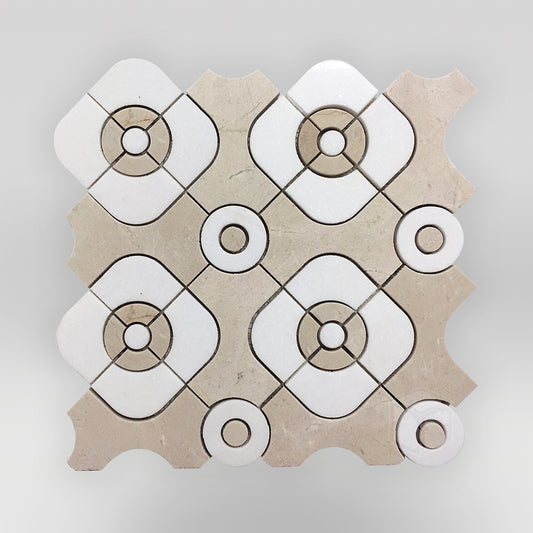 Metro Crema Marfil and Thassos Marble Mosaic