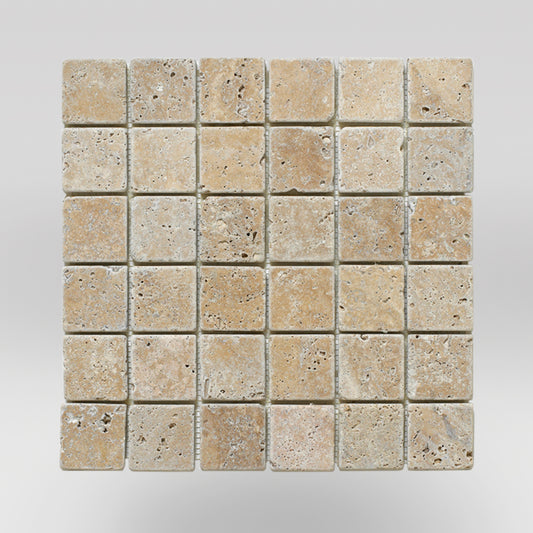 Noce Travertine Tumbled 2"x2" Mosaic