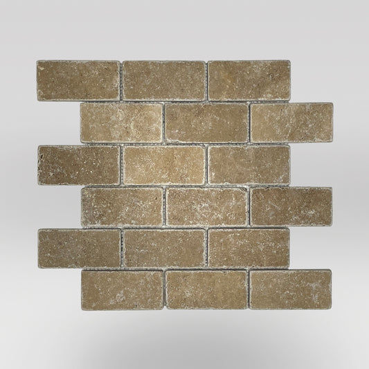 Noce Travertine Tumbled 2"x4" Mosaic