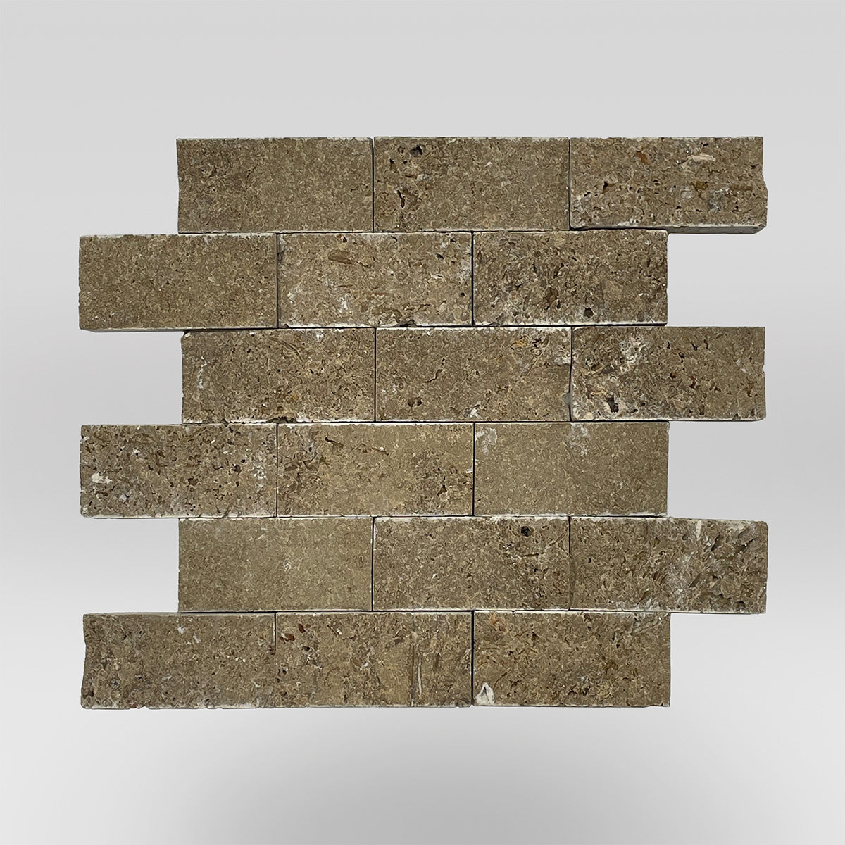 Noce Travertine Tumbled Split Face 2"x4" Mosaic