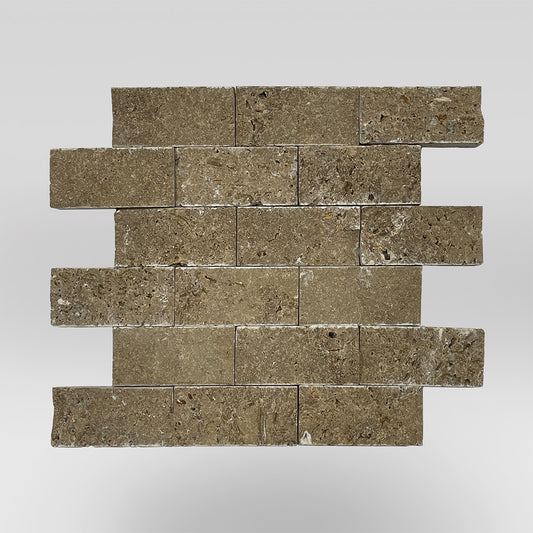 Noce Travertine Tumbled Split Face 2"x4" Mosaic