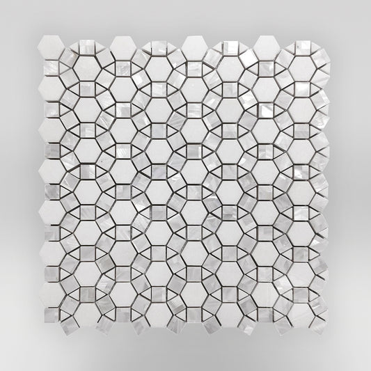 Sunflower Thassos and Mother of Pearl Marble Mosaic