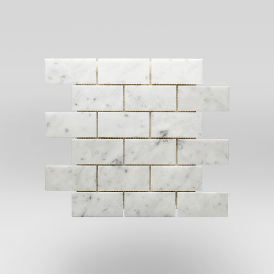 White Carrara Polished 2"x4" Marble Mosaic