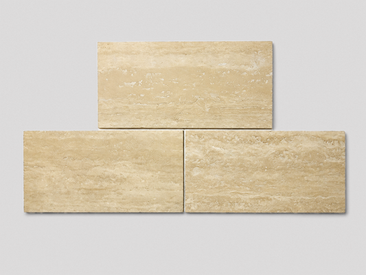 White Travertine Polished & Filled Vein Cut 6"x12" Tile