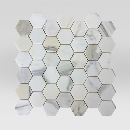 Calacatta Gold Honed Hexagon 2" Marble Mosaic
