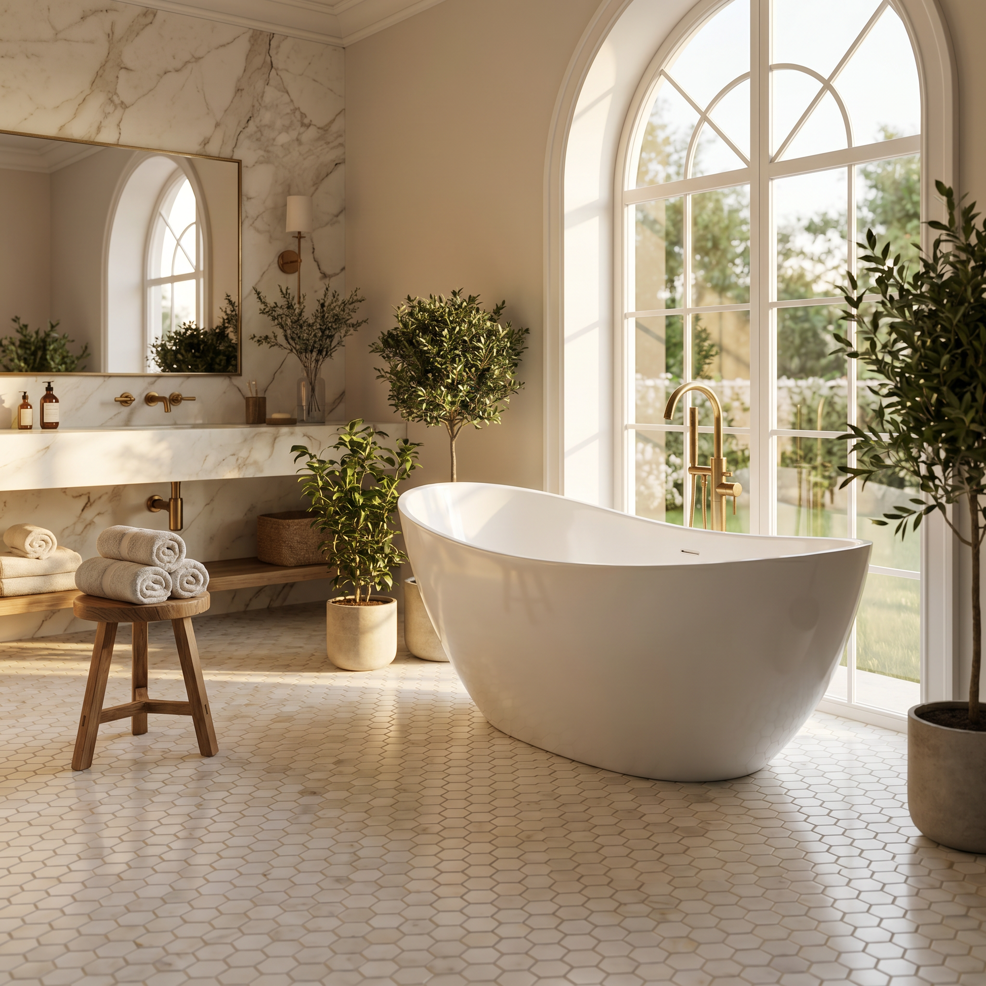 Afyon Sugar hexagon marble mosaic bathroom floor