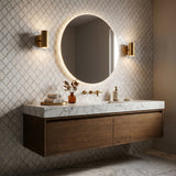Arabesque Dolomite Mother of Pearl marble mosaic bathroom feature wall