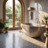 Bardiglio basket weave marble mosaic bathroom floor