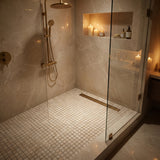 Botticcino tumbled 1x1 marble mosaic shower floor