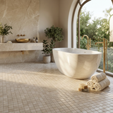 Botticcino tumbled 2x2 marble mosaic bathroom floor