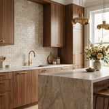 Botticcino tumbled 2x4 marble mosaic kitchen backsplash