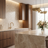 Bursa Beige herringbone marble mosaic kitchen backsplash