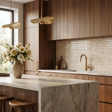 Bursa Beige 2x4 marble mosaic kitchen backsplash