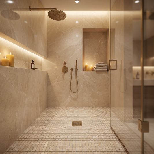Bursa Beige 5/8 marble mosaic shower floor
