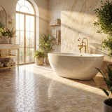 Bursa Beige hexagon marble mosaic bathroom floor