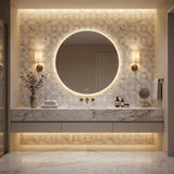 Calacatta Gold and Dolomite waterjet marble mosaic bathroom feature wall