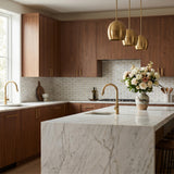 Calacatta Gold brass brick marble mosaic kitchen backsplash