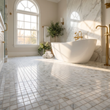 Calacatta Gold polished 2x2 marble mosaic bathroom floor