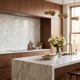 Calacatta Gold polished 2x4 marble mosaic kitchen backsplash