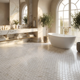 Calacatta Gold polished hexagon marble mosaic bathroom floor