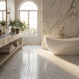 Calacatta Gold tight joint marble mosaic bathroom floor