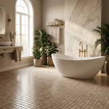 Cappuccino 1x1 marble mosaic bathroom floor