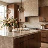 Cappuccino 1x2 marble mosaic kitchen backsplash