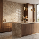 Cappuccino bevelled 2x4 marble mosaic kitchen backsplash
