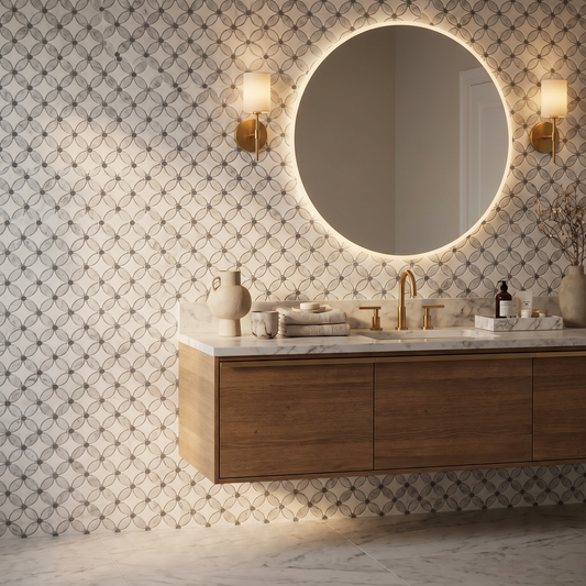 Carolina Flower marble mosaic bathroom feature wall