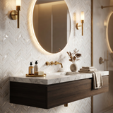 Chevron Design Thassos Blue Celeste bathroom feature wall