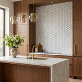 Chevron Weave Carrara Bardiglio kitchen backsplash