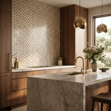 Chevron Weave Crema Marfil Dark Emperador kitchen backsplash