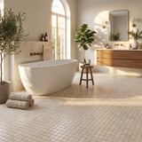 Crema Marfil honed 1x1 marble mosaic bathroom floor