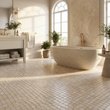Crema Marfil honed 2x2 marble mosaic bathroom floor