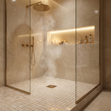 Crema Marfil polished 1x1 marble mosaic shower floor