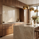 Crema Marfil polished 1x2 marble mosaic kitchen backsplash