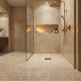 Crema Marfil polished 5/8 marble mosaic shower floor