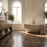 Dark Emperador 1x1 marble mosaic — designer bathroom floor